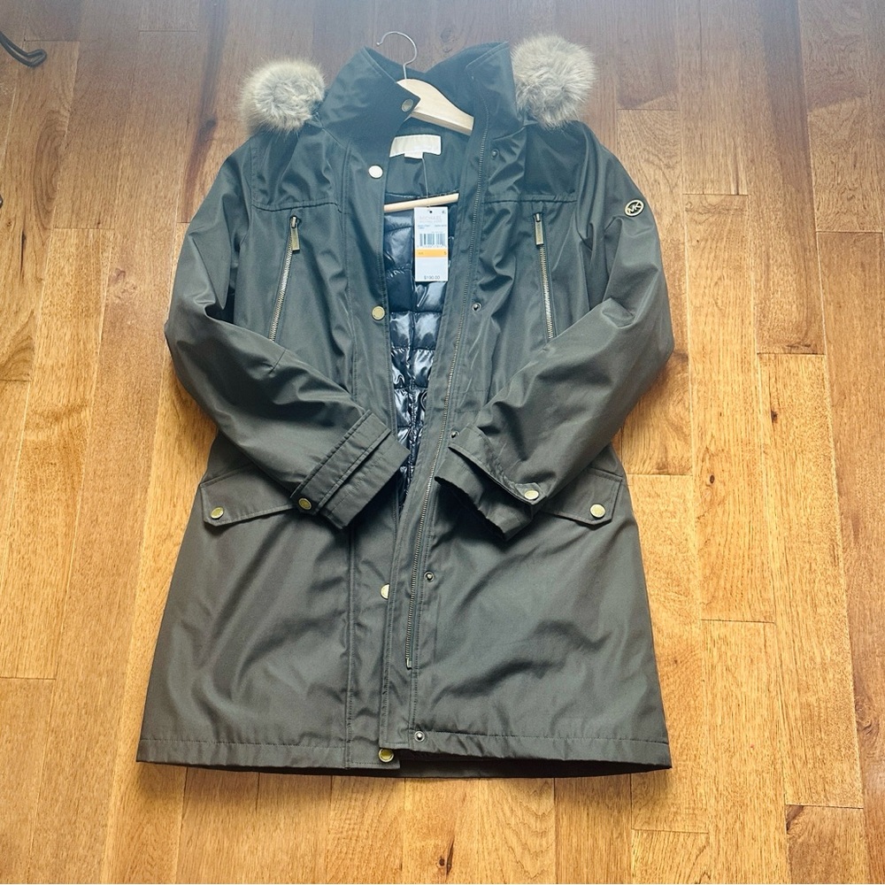 Michael Kors Dark Green Parka with Fur Hood